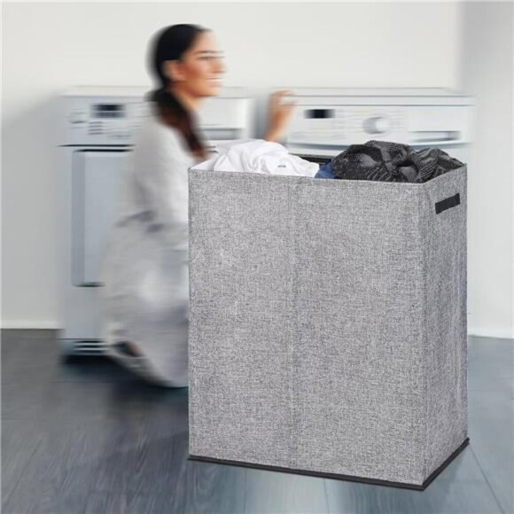 Large Double Laundry Hamper with Lid Removable Bags for Bedroom Bathroom - Picture 7 of 8